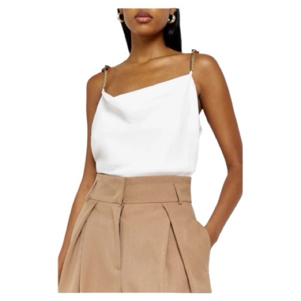 NWT River Island CHAIN STRAP COWL NECK SATIN CAMISOLE IN WHITE